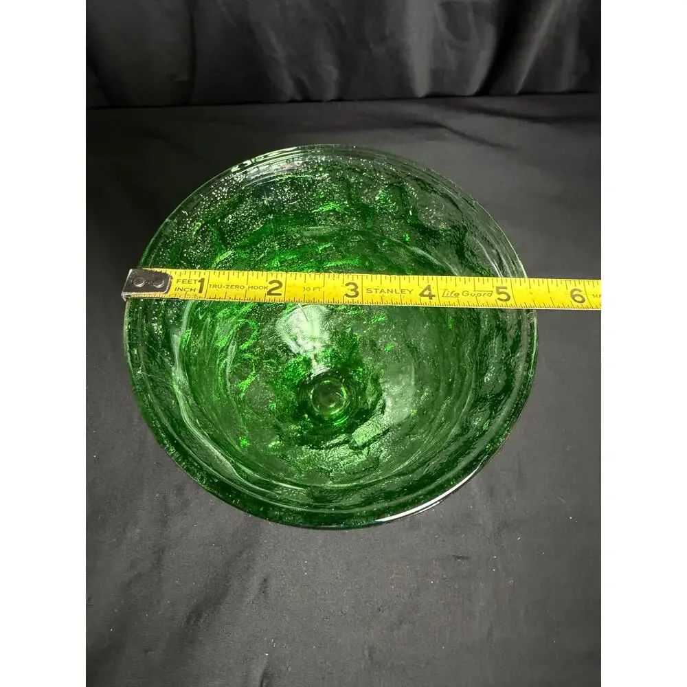 Vintage Anchor Hocking Emerald Green Bark Glass Pedestal Vase Planter Urn 7